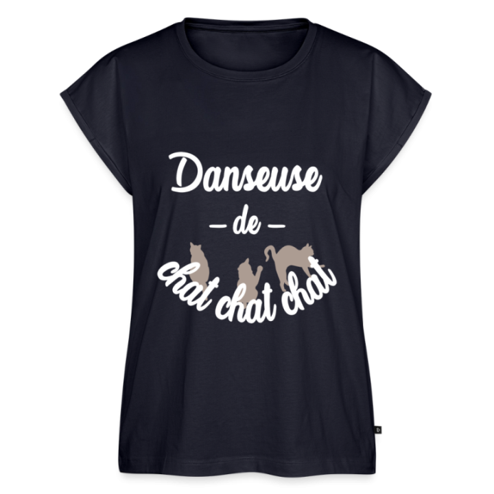 T-shirt à manches retroussées femme - Danseuse de chat chat chat - bleu marine - front