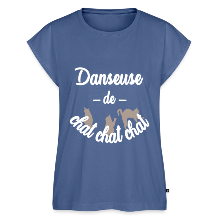 T-shirt à manches retroussées femme - Danseuse de chat chat chat - bleu pigeon - front