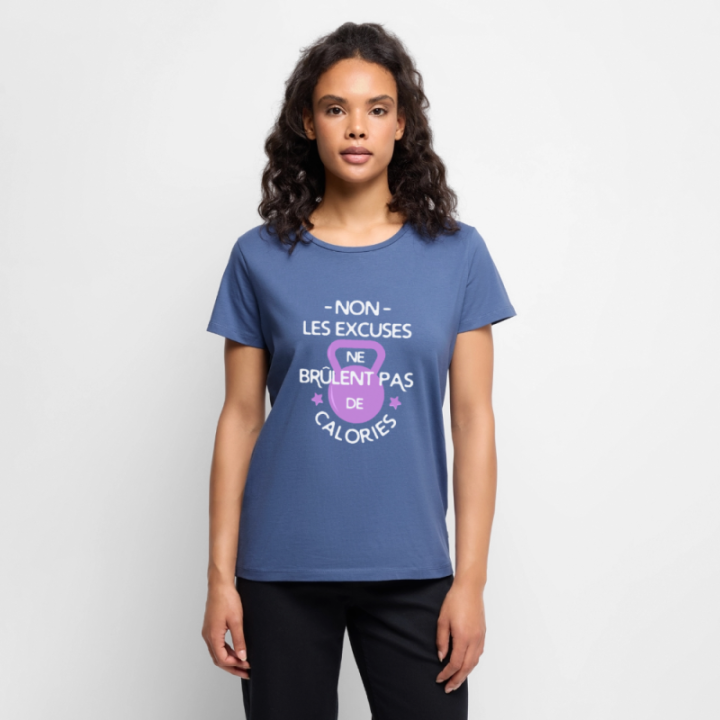T-shirt premium femme - Les excuses ne brûlent pas de calories - bleu pigeon - front