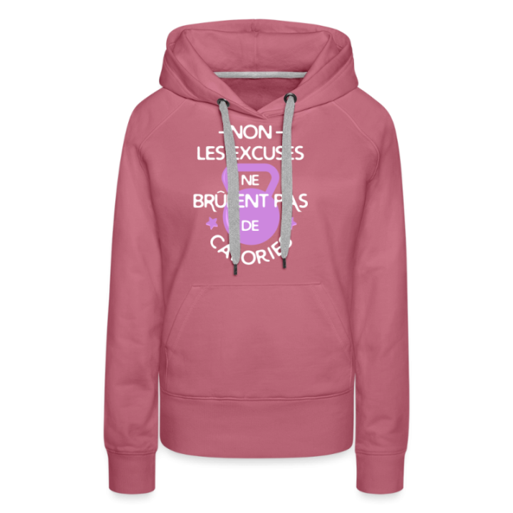 Sweat-shirt à capuche premium femme - Les excuses ne brûlent pas de calories - mauve - front