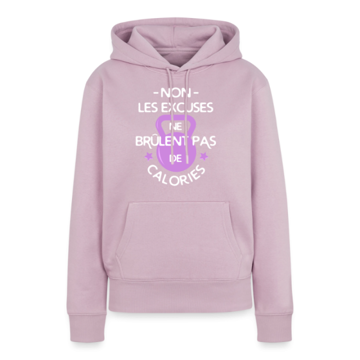 Sweat-shirt à capuche premium femme - Les excuses ne brûlent pas de calories - rose poudré - front