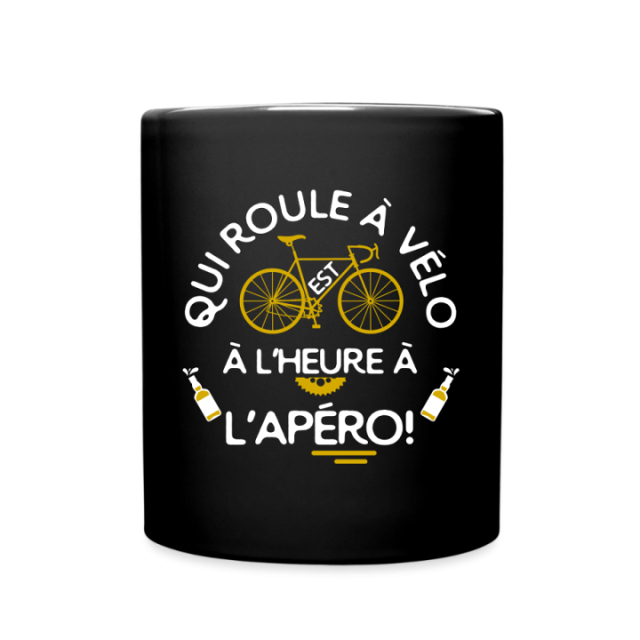 Mug uni - Qui roule à vélo arrive à l'apéro - noir - front