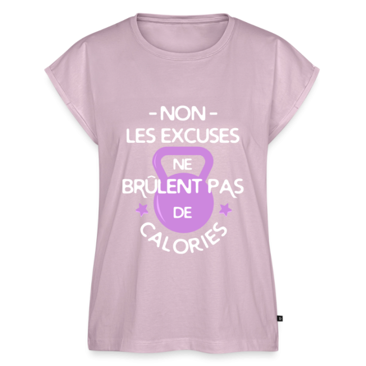 T-shirt à manches retroussées femme - Les excuses ne brûlent pas de calories - rose poudré - front