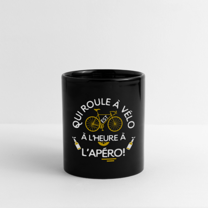 Mug uni - Qui roule à vélo arrive à l'apéro - noir - front