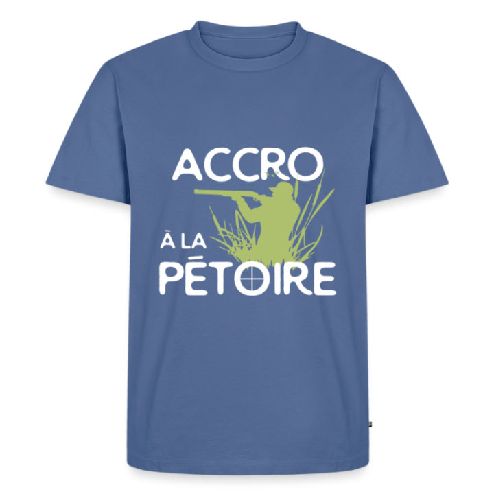 T-shirt premium homme - Accro à la pétoire - bleu pigeon - front