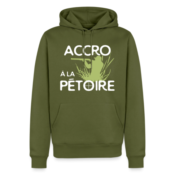 Sweat-shirt à capuche premium homme - Accro à la pétoire - kaki - front