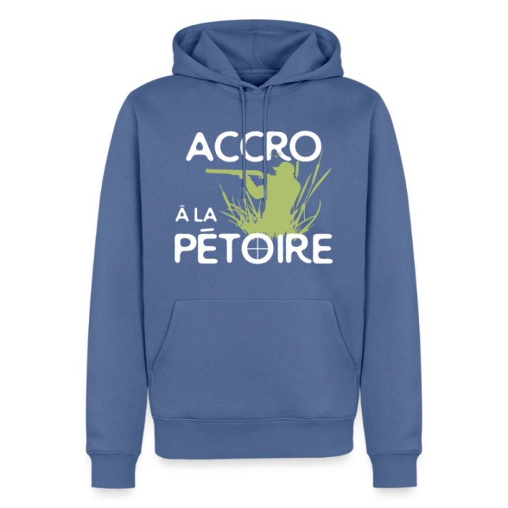 Sweat-shirt à capuche premium homme - Accro à la pétoire - bleu pigeon - front
