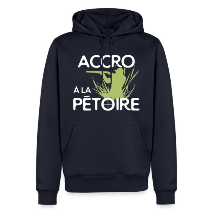 Sweat-shirt à capuche premium homme - Accro à la pétoire - bleu marine - front