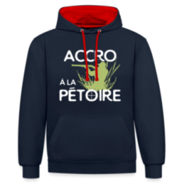 Sweat-shirt à capuche contrasté unisexe - Accro à la pétoire - bleu marine/rouge - front