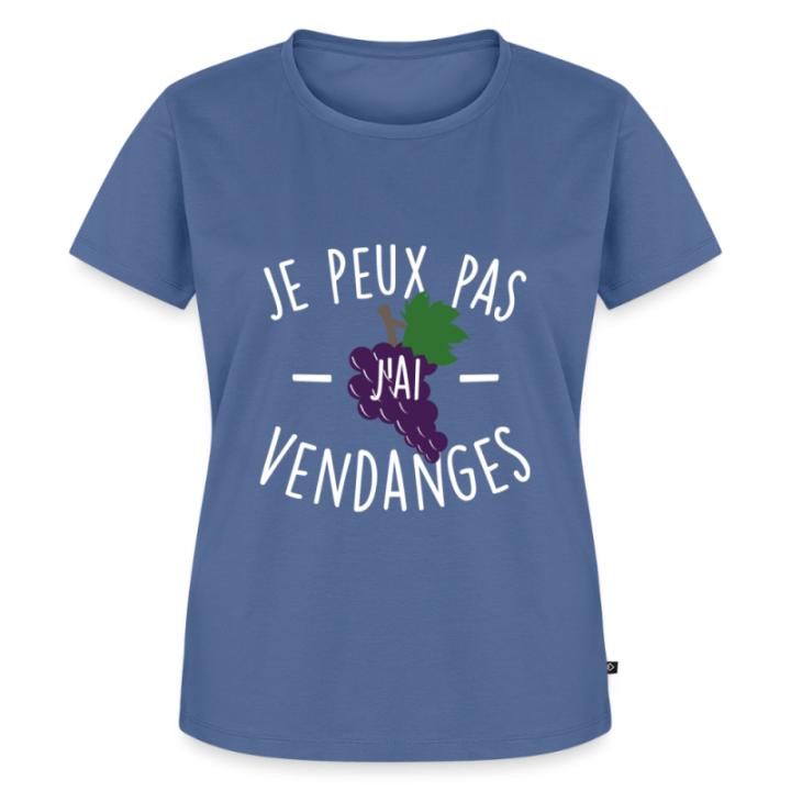 T-shirt premium femme - Je peux pas j'ai vendanges - bleu pigeon - front