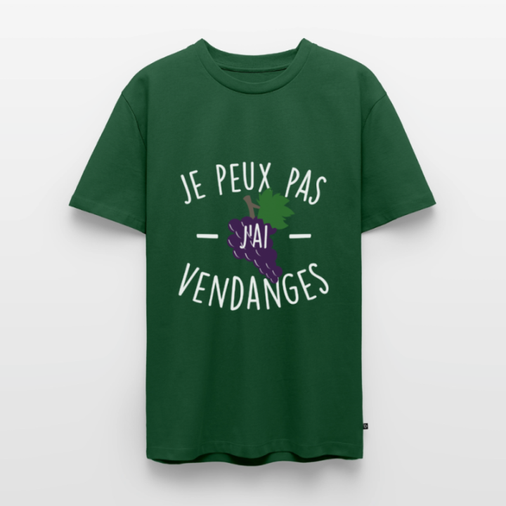T-shirt premium homme - Je peux pas j'ai vendanges - vert bouteille - front