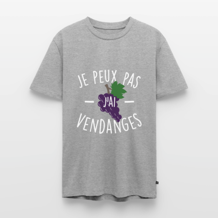 T-shirt premium homme - Je peux pas j'ai vendanges - gris chiné - front