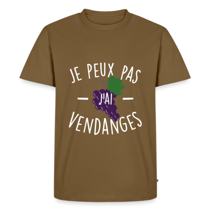 T-shirt premium homme - Je peux pas j'ai vendanges - marron noisette - front