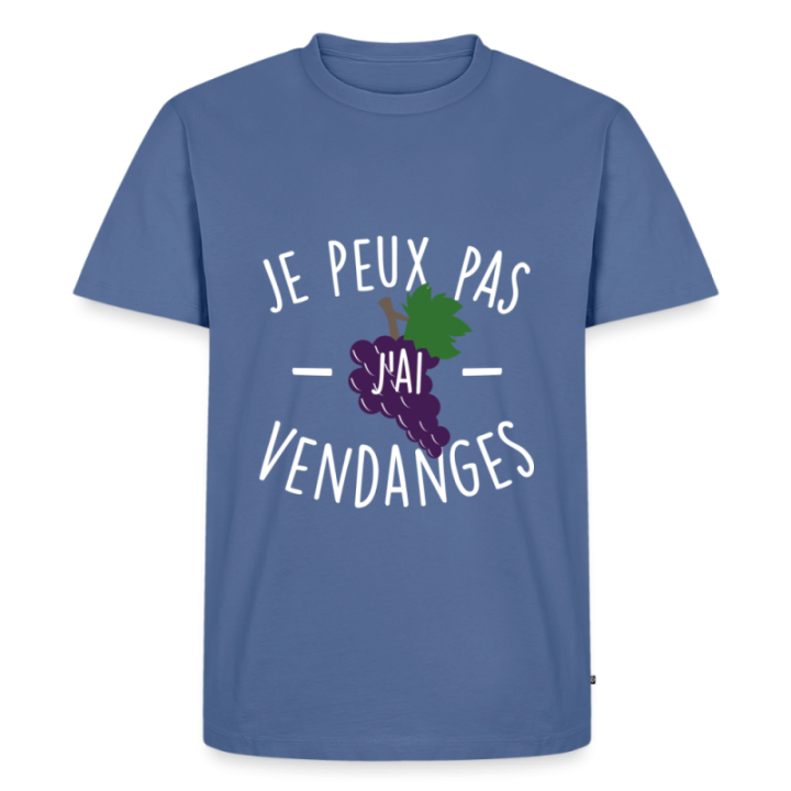 T-shirt premium homme - Je peux pas j'ai vendanges - bleu pigeon - front