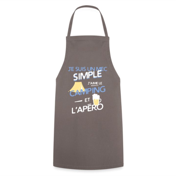 Tablier de cuisine - Un mec simple: Camping et apéro - gris - front