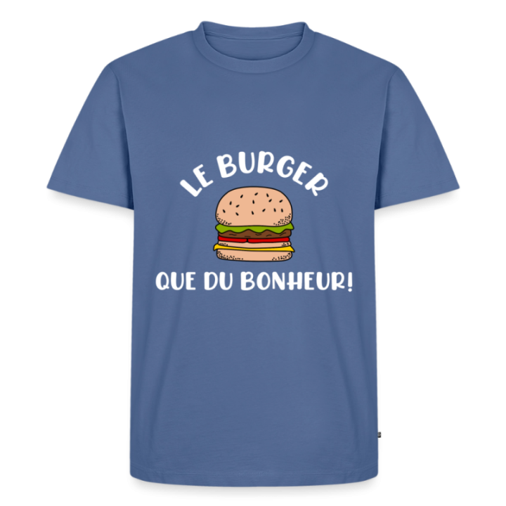 T-shirt premium homme - Burger: Que du bonheur - bleu pigeon - front