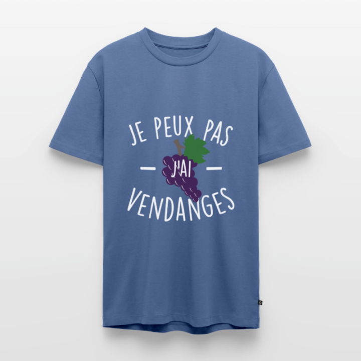 T-shirt premium homme - Je peux pas j'ai vendanges - bleu pigeon - front