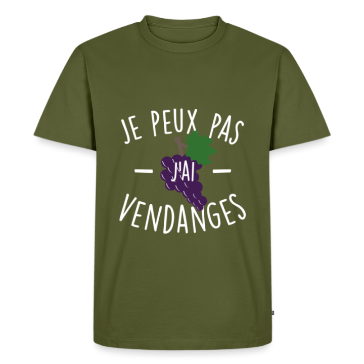 T-shirt premium homme - Je peux pas j'ai vendanges - kaki - front