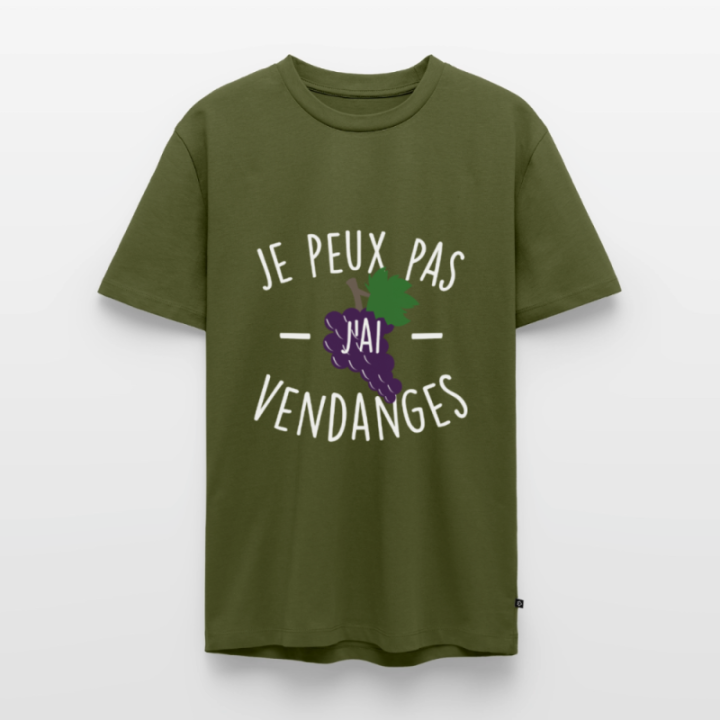 T-shirt premium homme - Je peux pas j'ai vendanges - kaki - front