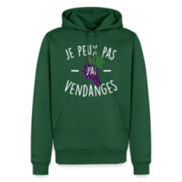 Sweat-shirt à capuche premium homme - Je peux pas j'ai vendanges - vert bouteille - front