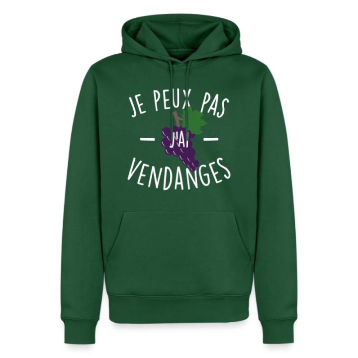 Sweat-shirt à capuche premium homme - Je peux pas j'ai vendanges - vert bouteille - front