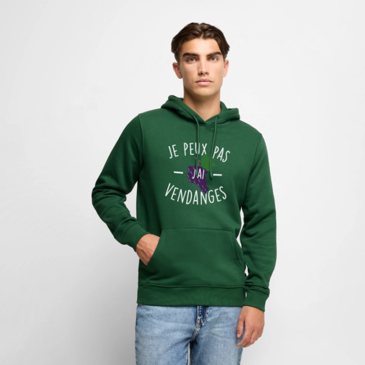 Sweat-shirt à capuche premium homme - Je peux pas j'ai vendanges - vert bouteille - front
