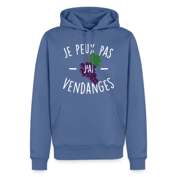 Sweat-shirt à capuche premium homme - Je peux pas j'ai vendanges - bleu pigeon - front