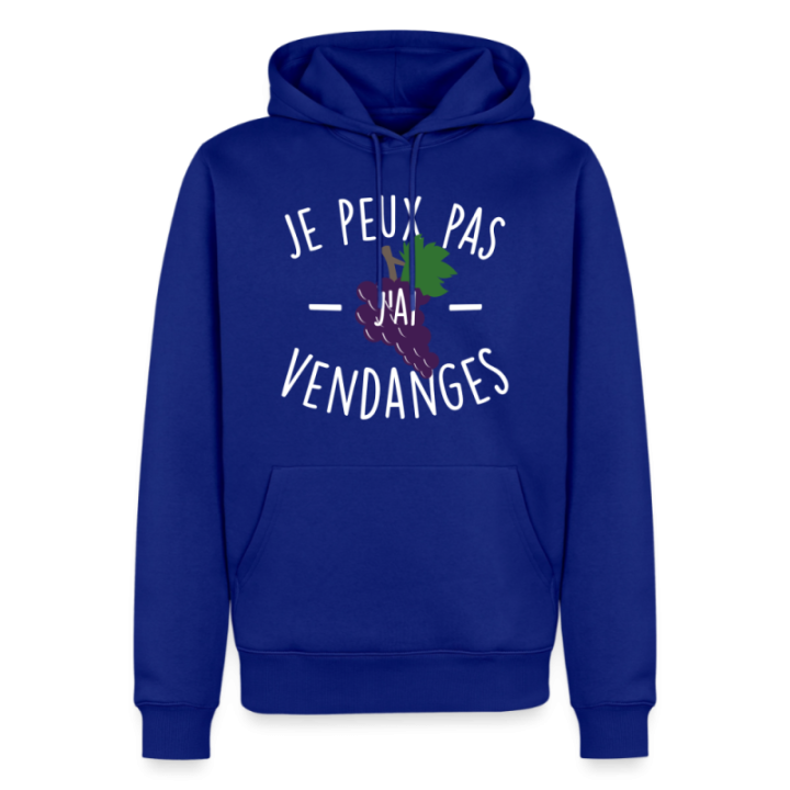 Sweat-shirt à capuche premium homme - Je peux pas j'ai vendanges - bleu roi - front