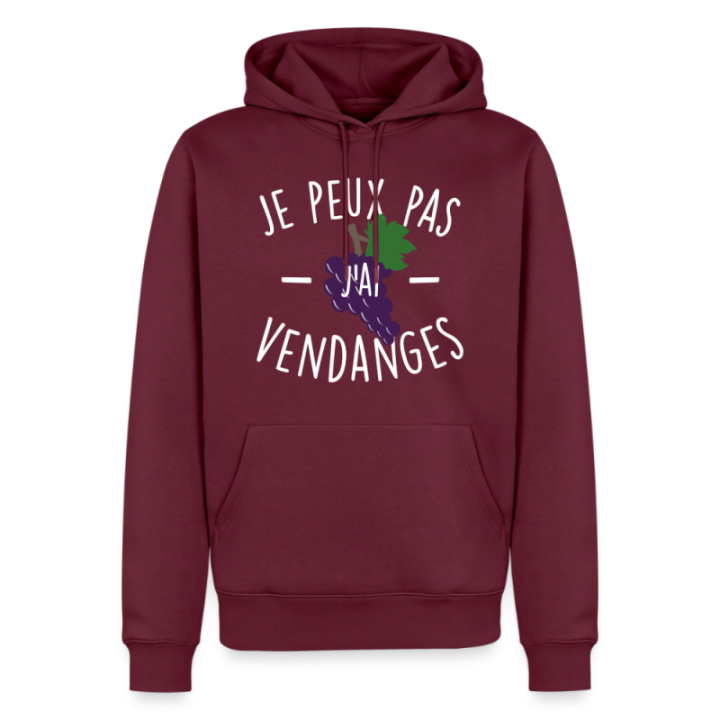 Sweat-shirt à capuche premium homme - Je peux pas j'ai vendanges - bourgogne - front