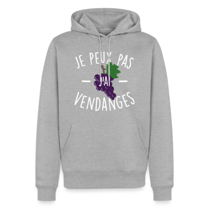 Sweat-shirt à capuche premium homme - Je peux pas j'ai vendanges - gris chiné - front