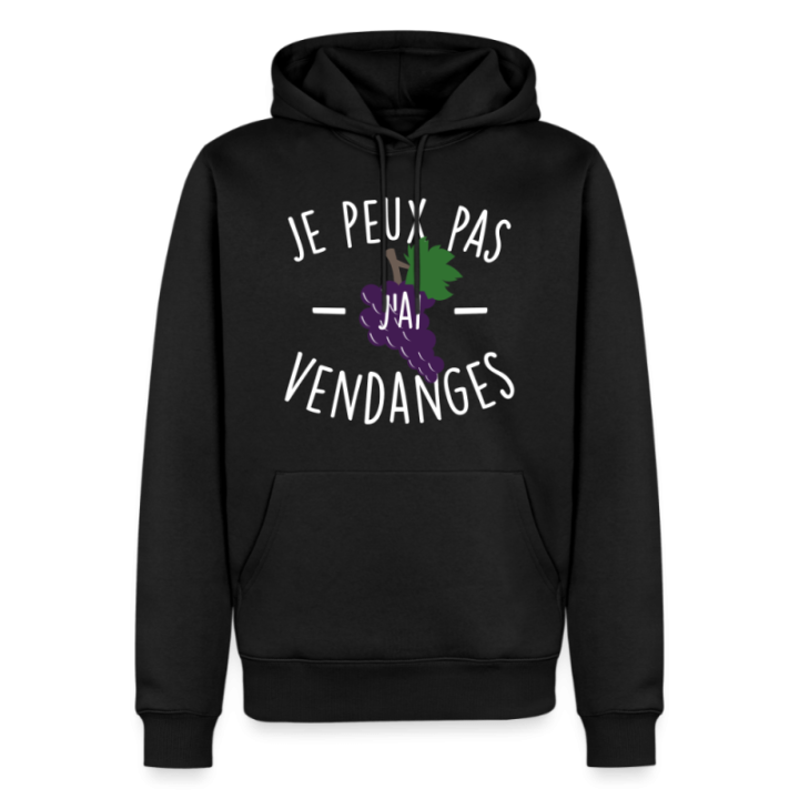 Sweat-shirt à capuche premium homme - Je peux pas j'ai vendanges - noir - front