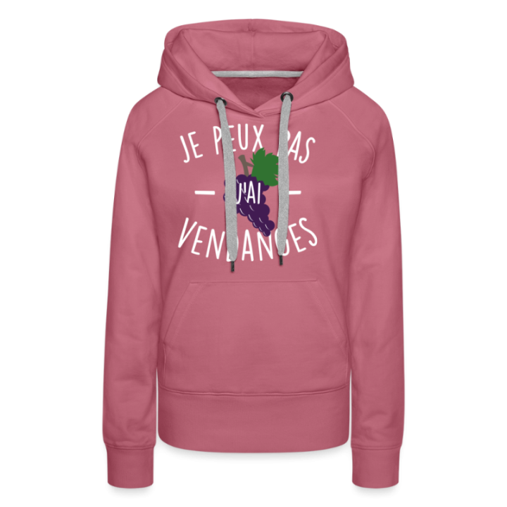 Sweat-shirt à capuche premium femme - Je peux pas j'ai vendanges - mauve - front