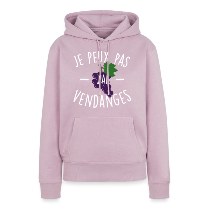 Sweat-shirt à capuche premium femme - Je peux pas j'ai vendanges - rose poudré - front
