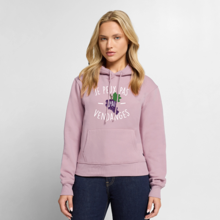 Sweat-shirt à capuche premium femme - Je peux pas j'ai vendanges - rose poudré - front