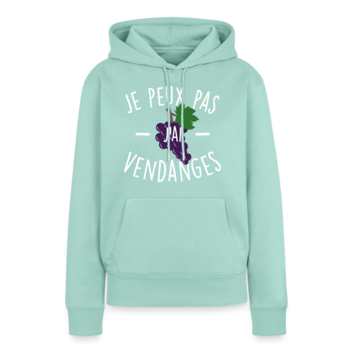 Sweat-shirt à capuche premium femme - Je peux pas j'ai vendanges - menthe  - front