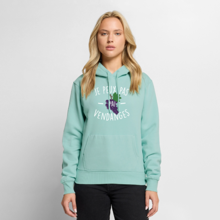 Sweat-shirt à capuche premium femme - Je peux pas j'ai vendanges - menthe  - front