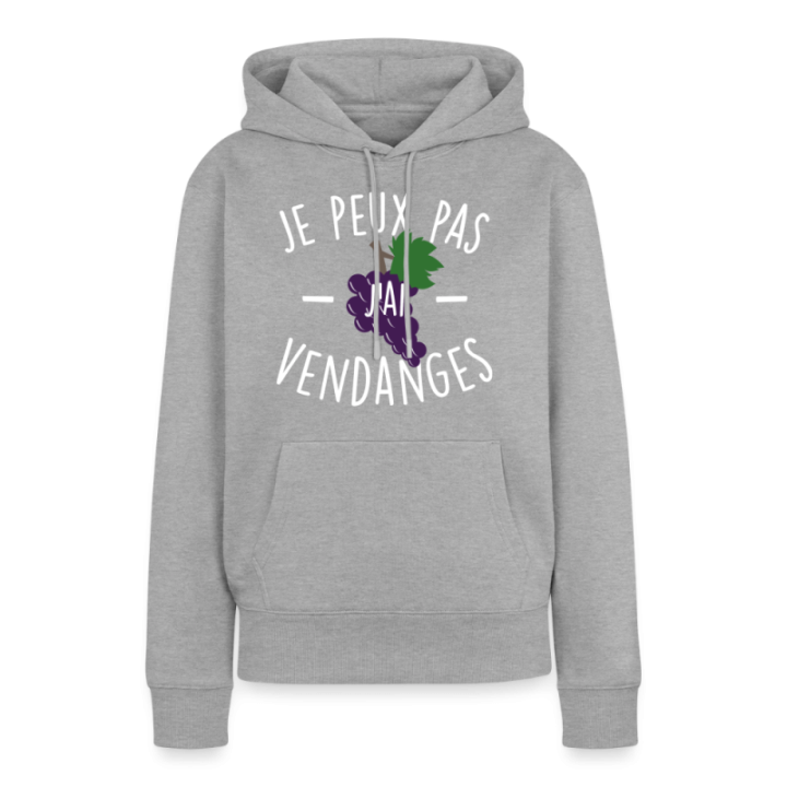 Sweat-shirt à capuche premium femme - Je peux pas j'ai vendanges - gris chiné - front