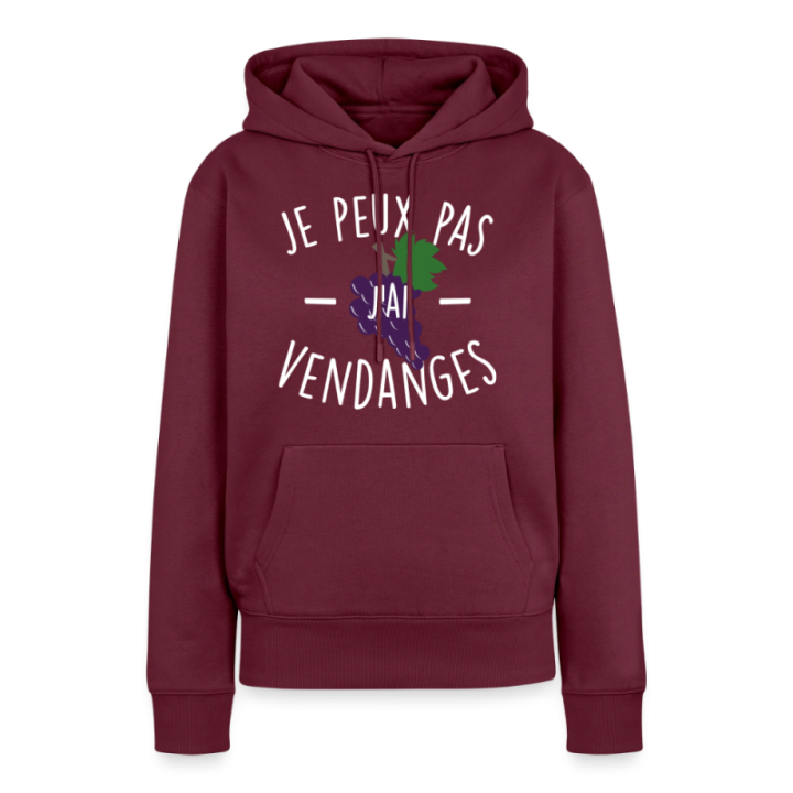 Sweat-shirt à capuche premium femme - Je peux pas j'ai vendanges - bourgogne - front