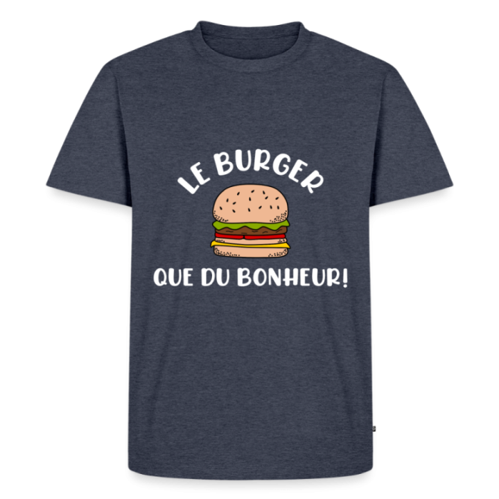 T-shirt premium homme - Burger: Que du bonheur - bleu jeans  - front