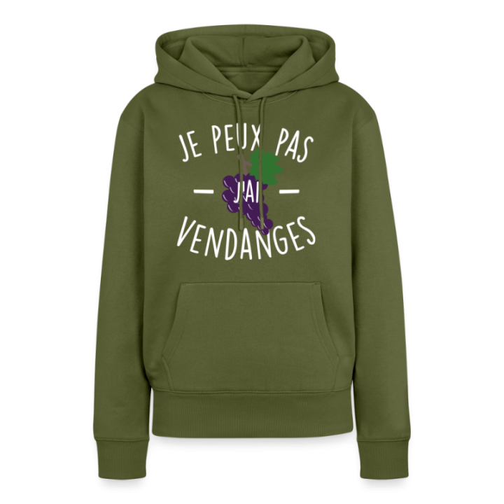 Sweat-shirt à capuche premium femme - Je peux pas j'ai vendanges - kaki - front