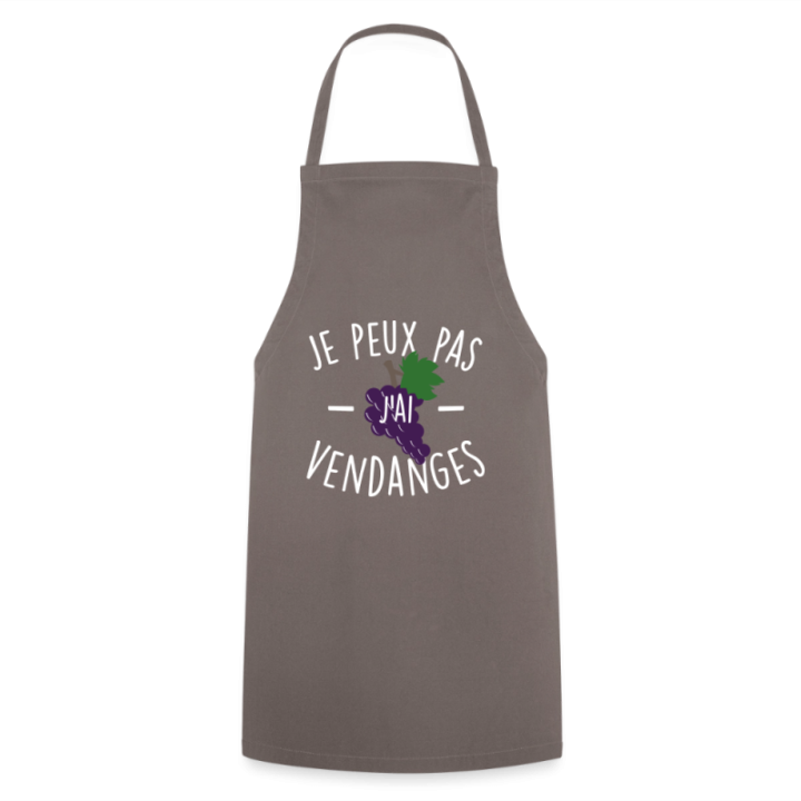Tablier de cuisine - Je peux pas j'ai vendanges - gris - front