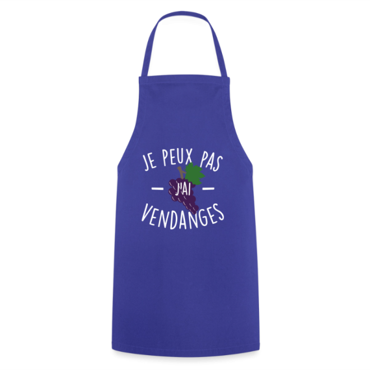 Tablier de cuisine - Je peux pas j'ai vendanges - bleu royal - front