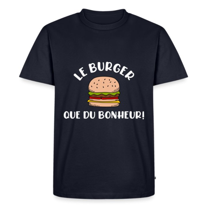 T-shirt premium homme - Burger: Que du bonheur - bleu marine - front