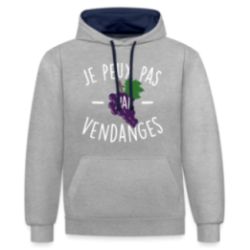 Sweat-shirt à capuche contrasté unisexe - Je peux pas j'ai vendanges