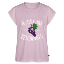 T-shirt à manches retroussées femme - Je peux pas j'ai vendanges - rose poudré - front