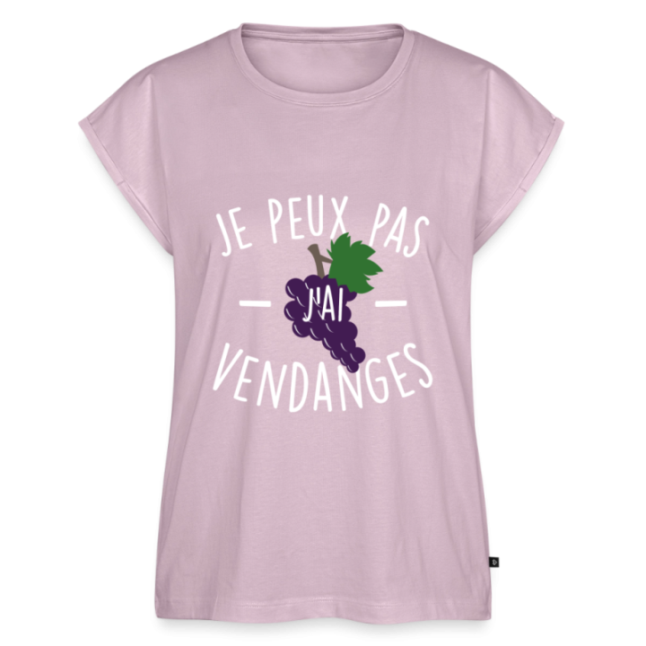 T-shirt à manches retroussées femme - Je peux pas j'ai vendanges - rose poudré - front