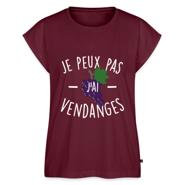T-shirt à manches retroussées femme - Je peux pas j'ai vendanges - bourgogne - front