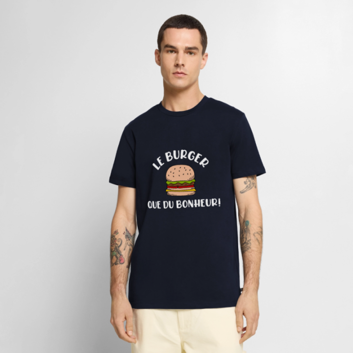 T-shirt premium homme - Burger: Que du bonheur - bleu marine - front