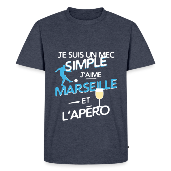 T-shirt premium homme - Un mec simple: Marseille et apéro - bleu jeans  - front