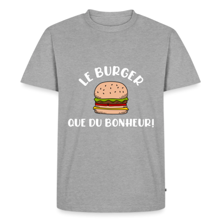 T-shirt premium homme - Burger: Que du bonheur - gris chiné - front